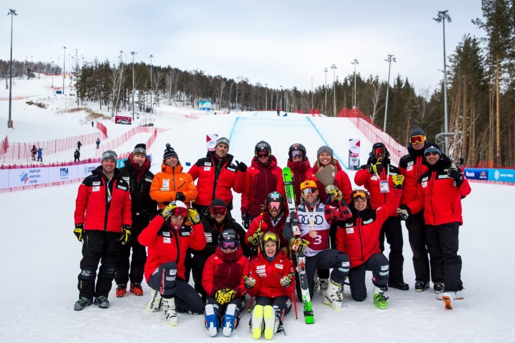 Dr Mark Heard and the Canadian Ski Cross team in Sunny Valley, Miass, Russia