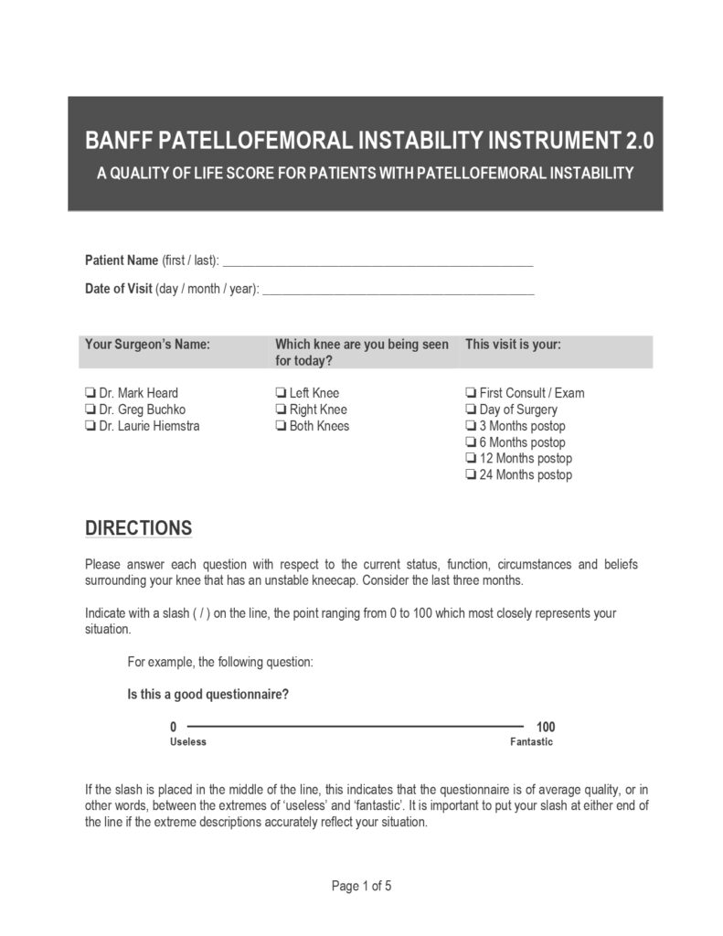 Banff Patellofemoral Instability Instrument 2.0