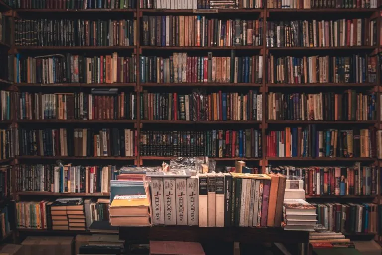 books-on-wooden shelf