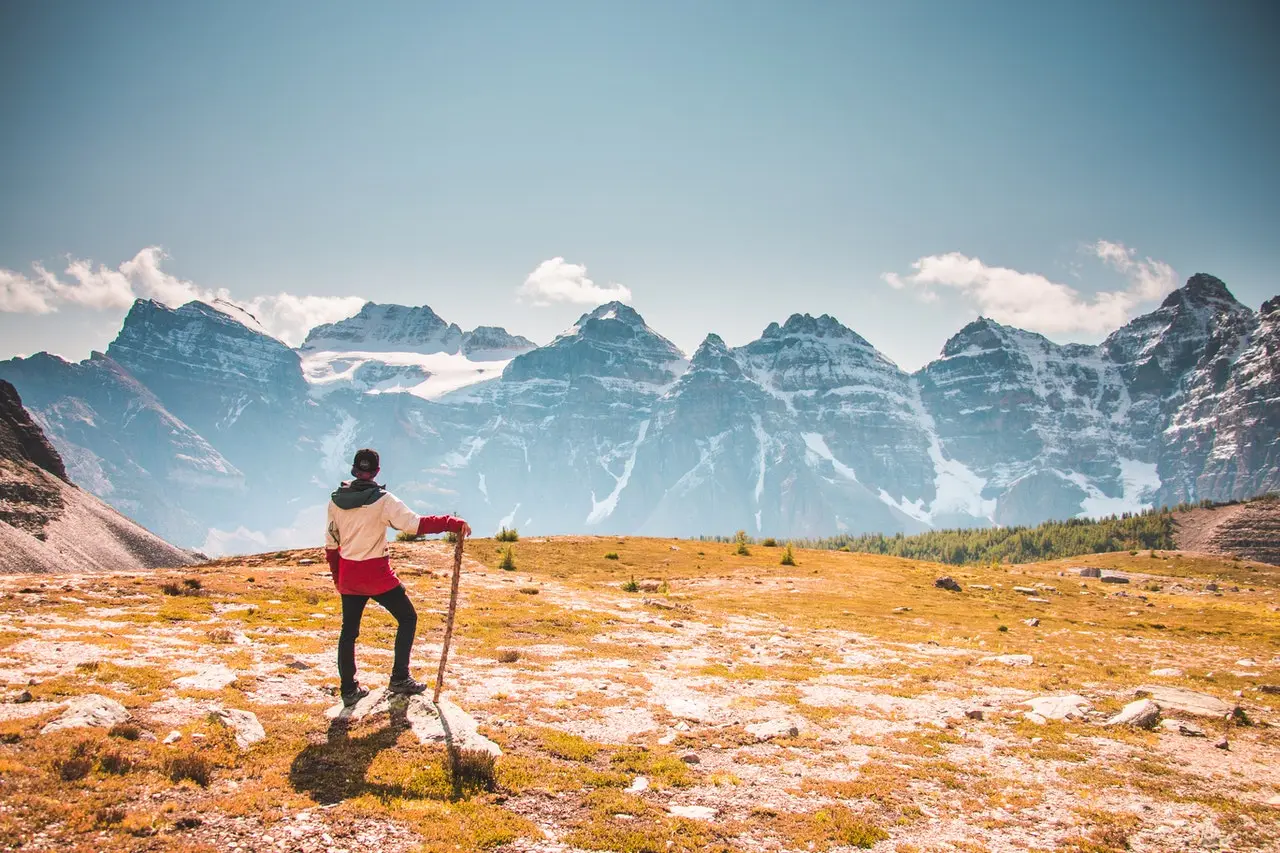Hiker and mountain view